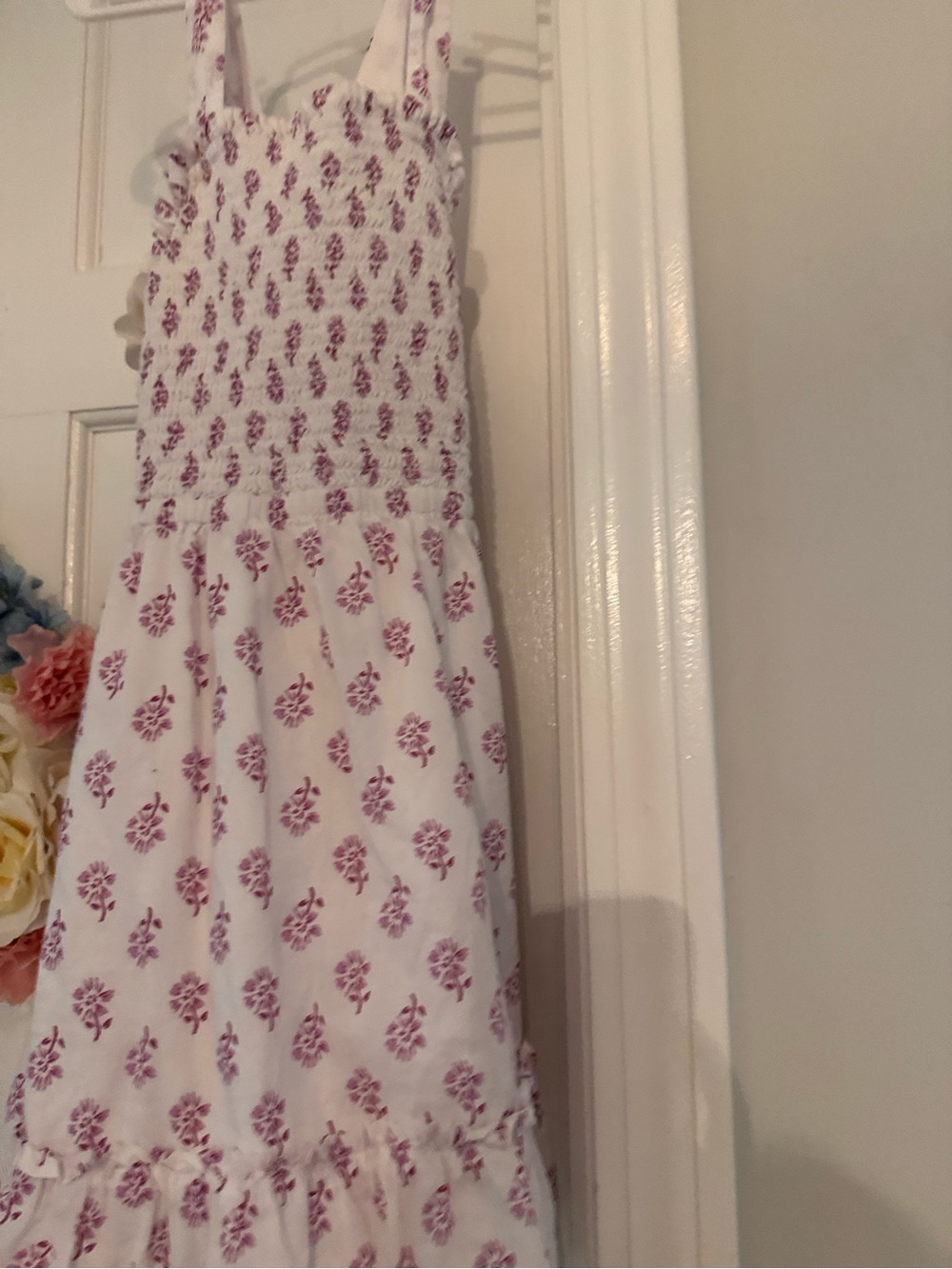 White and Purple Floral Smocked Sundress for Girls